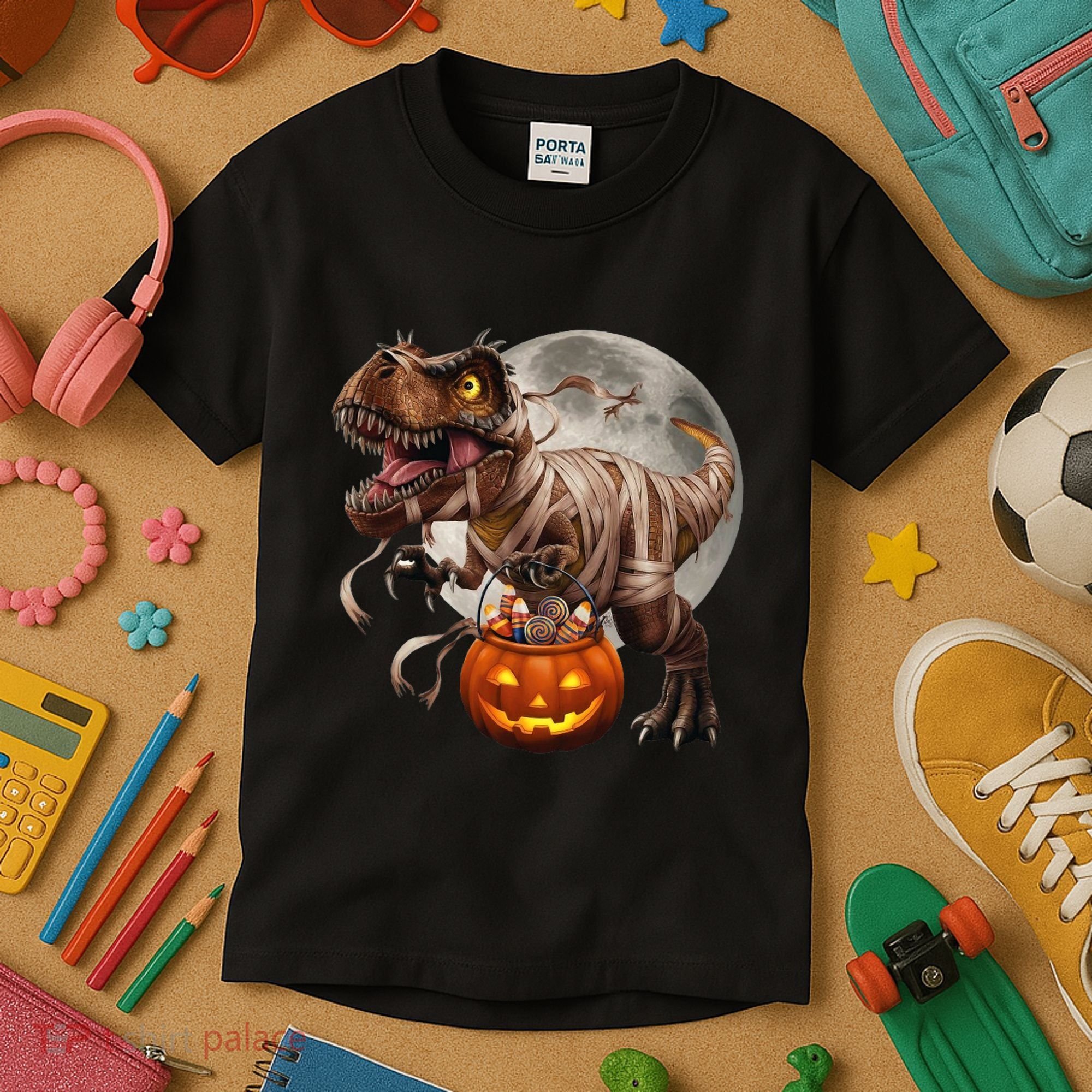 Halloween Dinosaur T Rex Pumpkin Kids T-Shirt