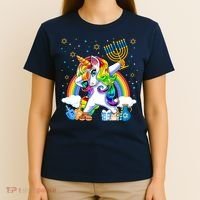 Hanukkah Dabbing Unicorn Jewnicorn Chanukah Jewish Xmas T-Shirt thumb 4