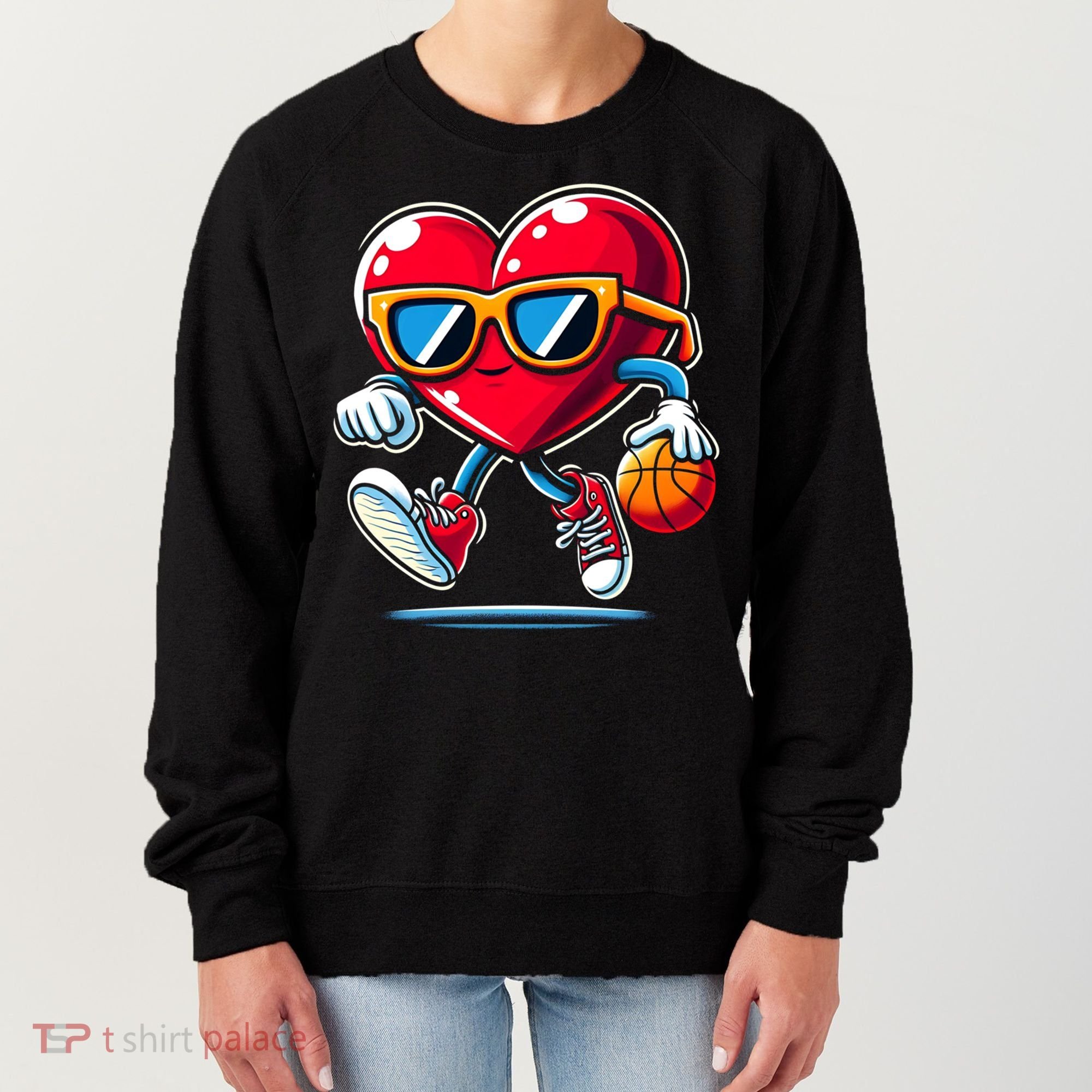 Heart Dunking Valentines Day For Basketball Lovers Gift Women's Sweatshirt