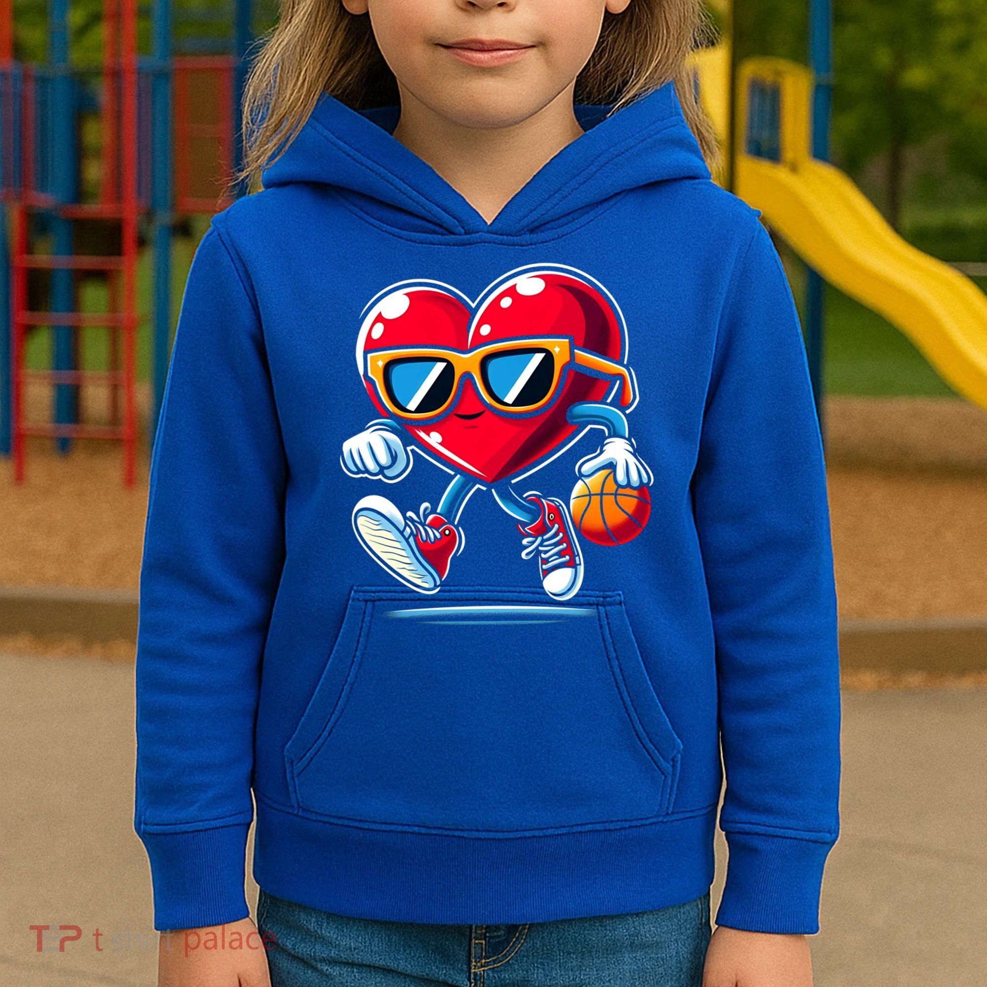 Heart Dunking Valentines Day For Basketball Lovers Gift Kids Hoodie