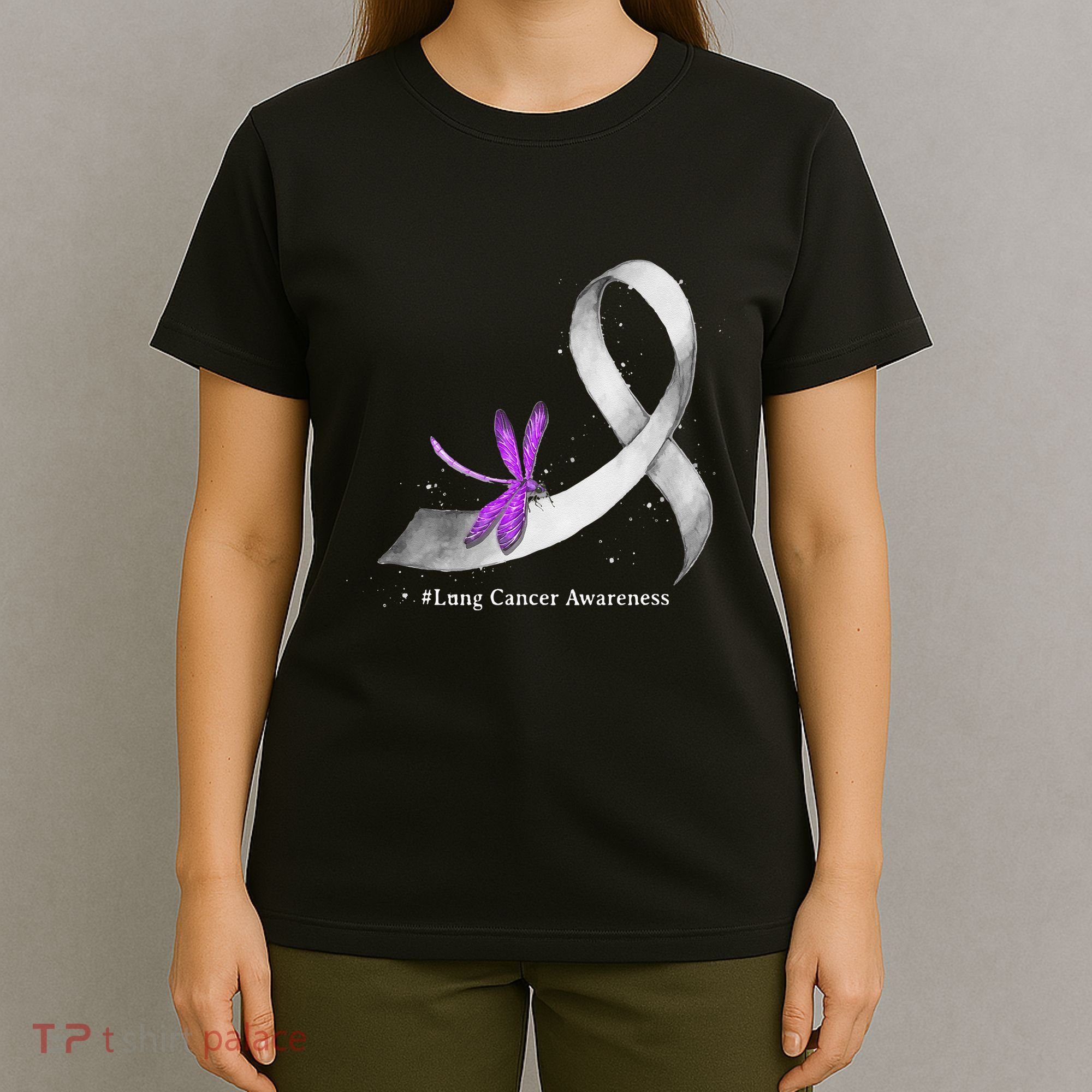 Hippie Dragonfly White Ribbon Lung Cancer Awareness Gifts T-Shirt