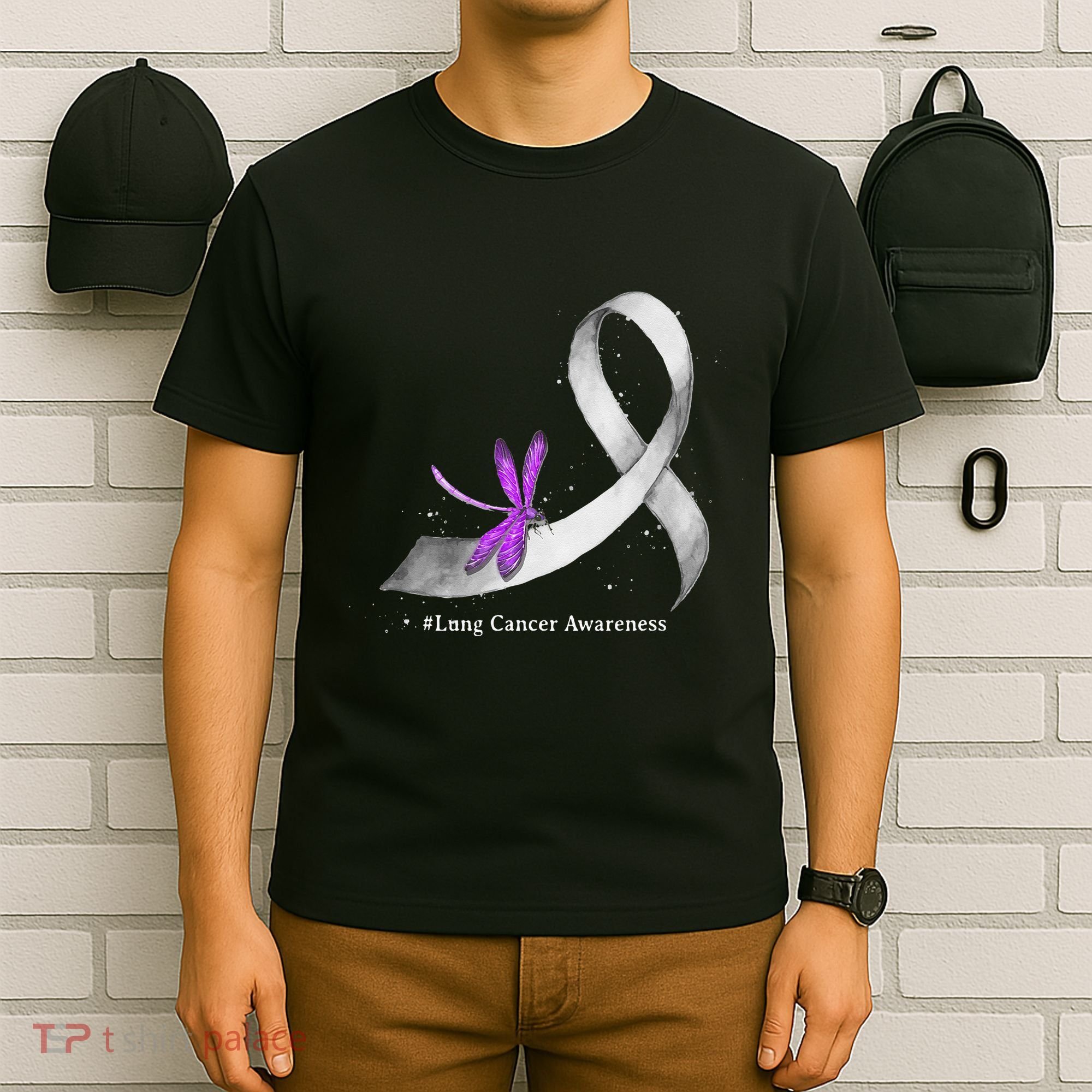 Hippie Dragonfly White Ribbon Lung Cancer Awareness Gifts T-Shirt
