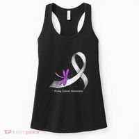 Hippie Dragonfly White Ribbon Lung Cancer Awareness Gifts Women's Tank Top thumb 0