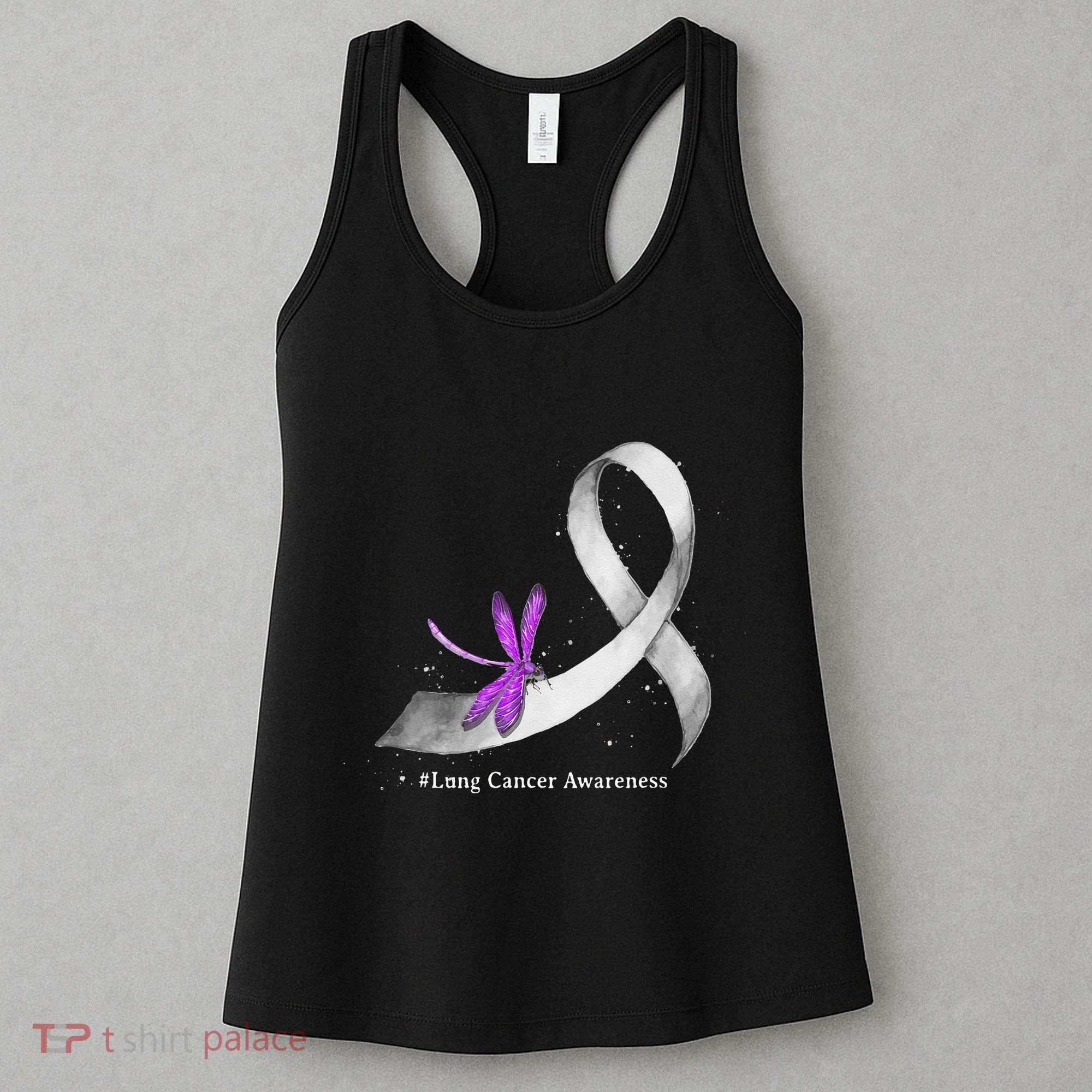 Hippie Dragonfly White Ribbon Lung Cancer Awareness Gifts Women's Tank Top