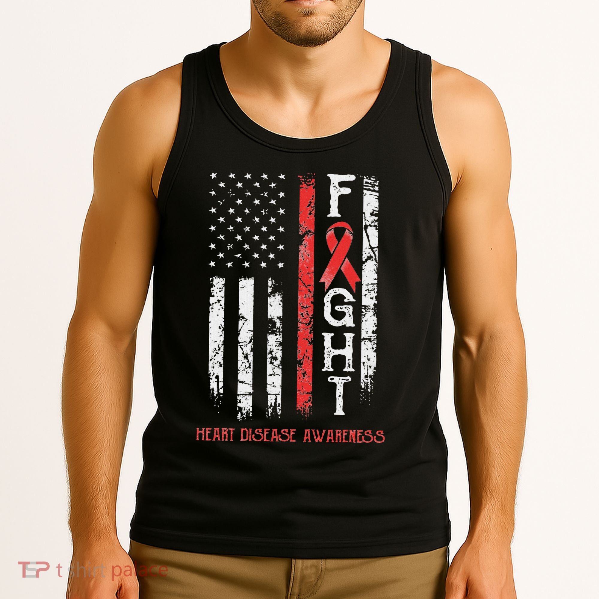 Heart Disease Warrior Us Flag Tank Top