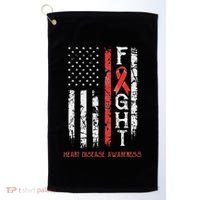 Heart Disease Warrior Us Flag Golf Towel thumb 0