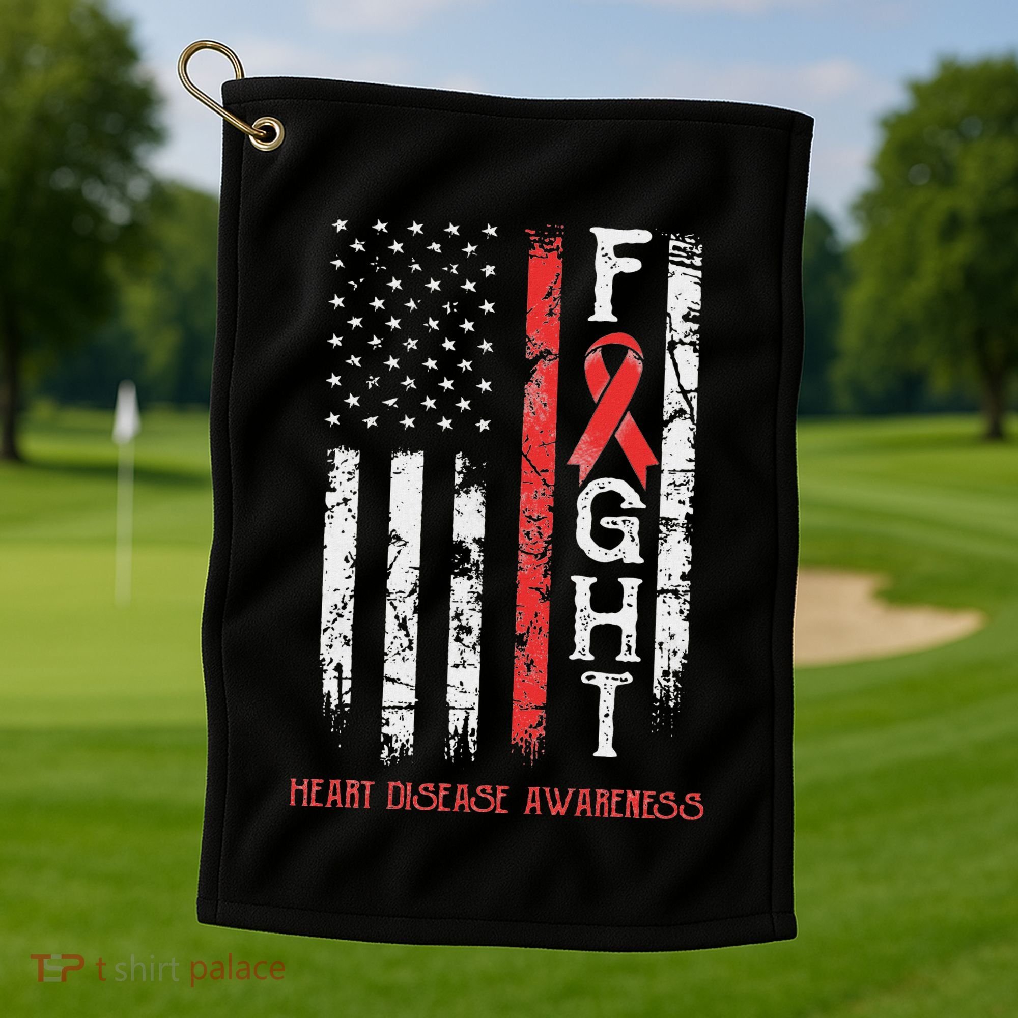 Heart Disease Warrior Us Flag Golf Towel