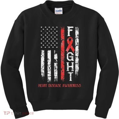 Heart Disease Warrior Us Flag Kids Sweatshirt