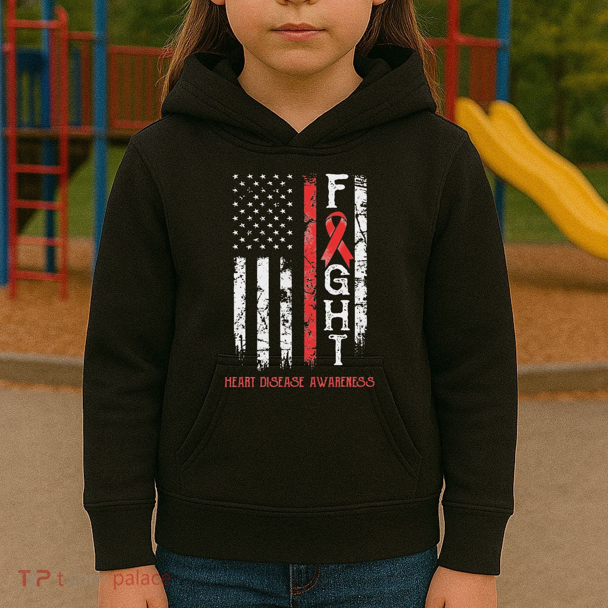 Heart Disease Warrior Us Flag Kids Hoodie