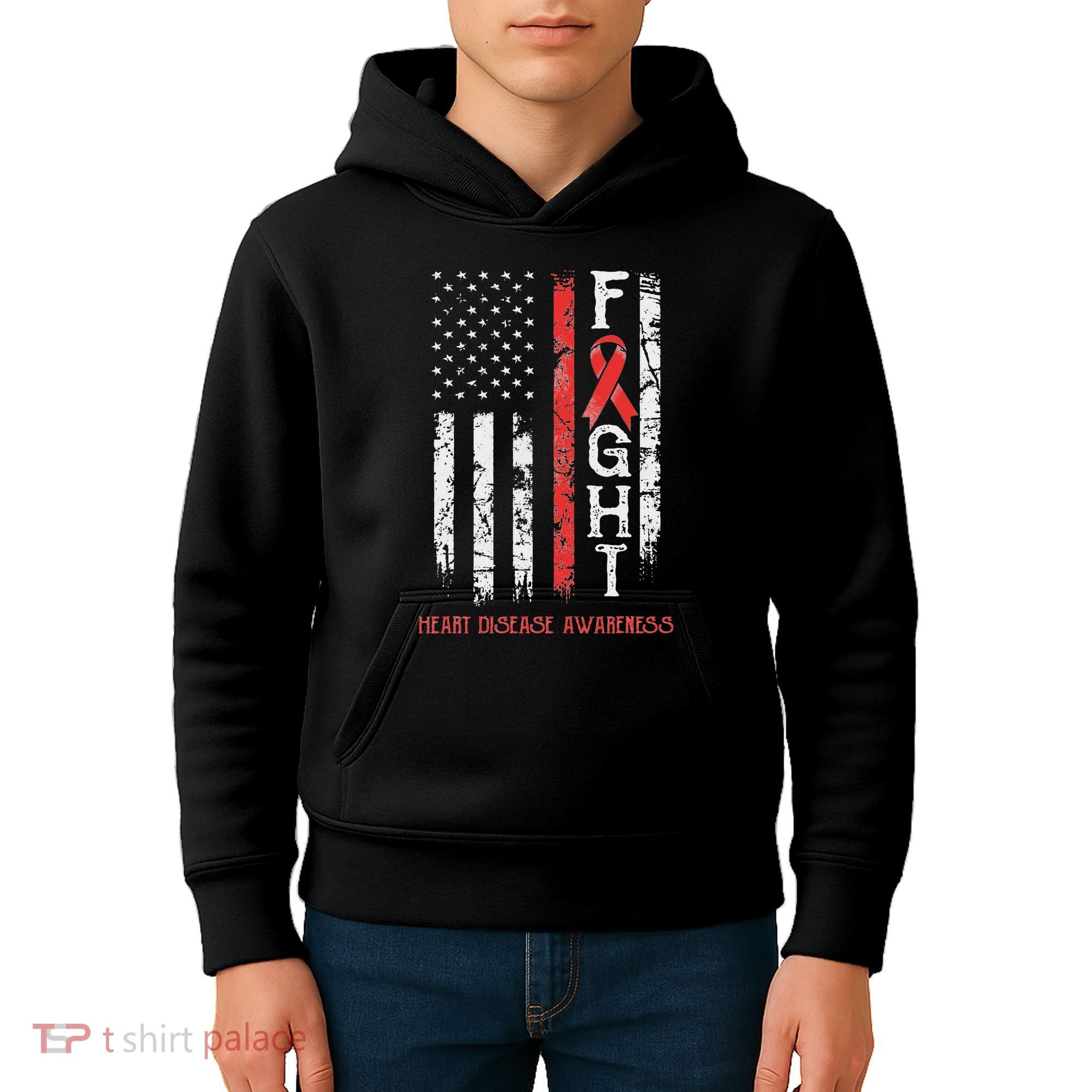Heart Disease Warrior Us Flag Kids Hoodie