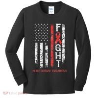 Heart Disease Warrior Us Flag Kids Long Sleeve Shirt thumb 0