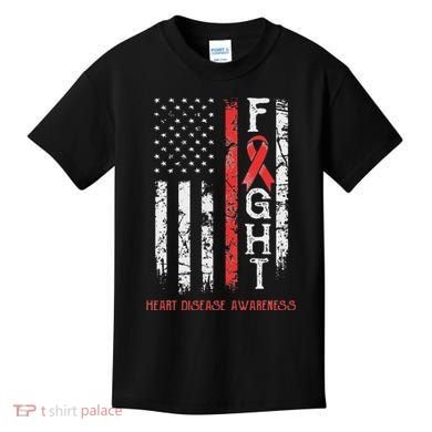 Heart Disease Warrior Us Flag Kids T-Shirt