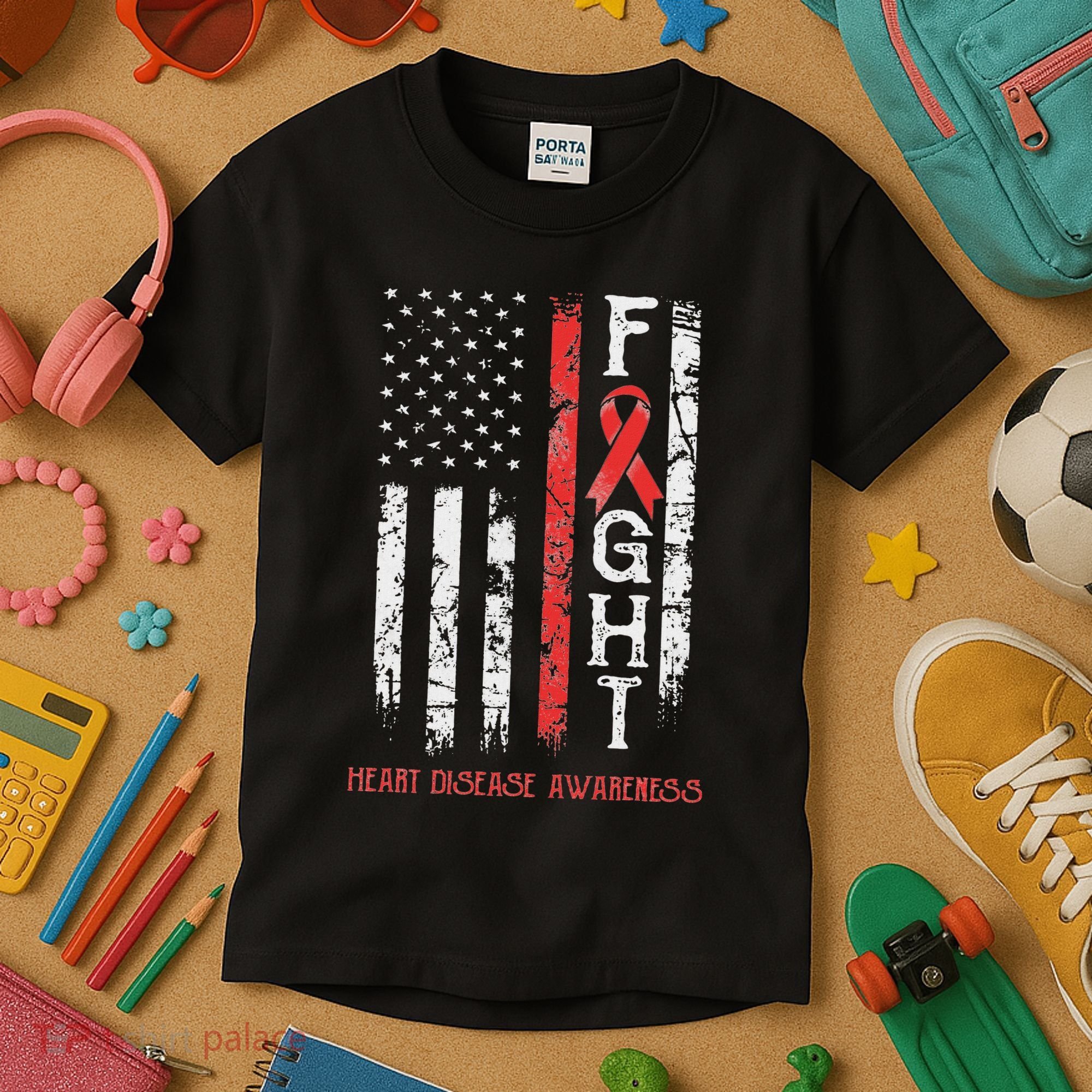 Heart Disease Warrior Us Flag Kids T-Shirt