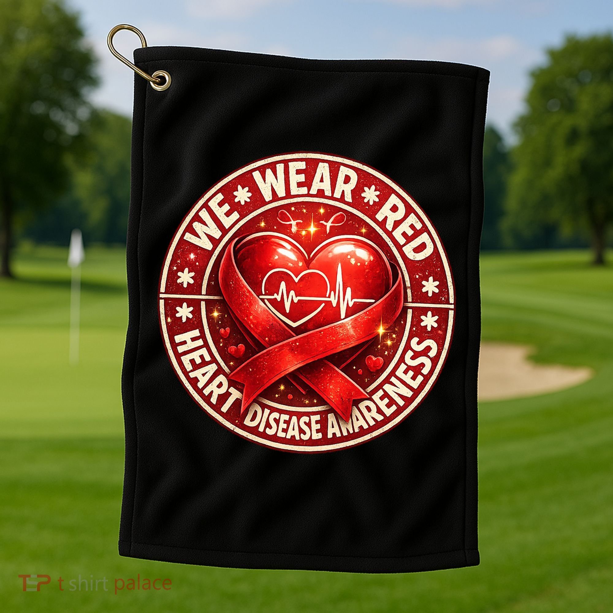 Heart Disease We Wear Red CHD Awareness Golf Towel