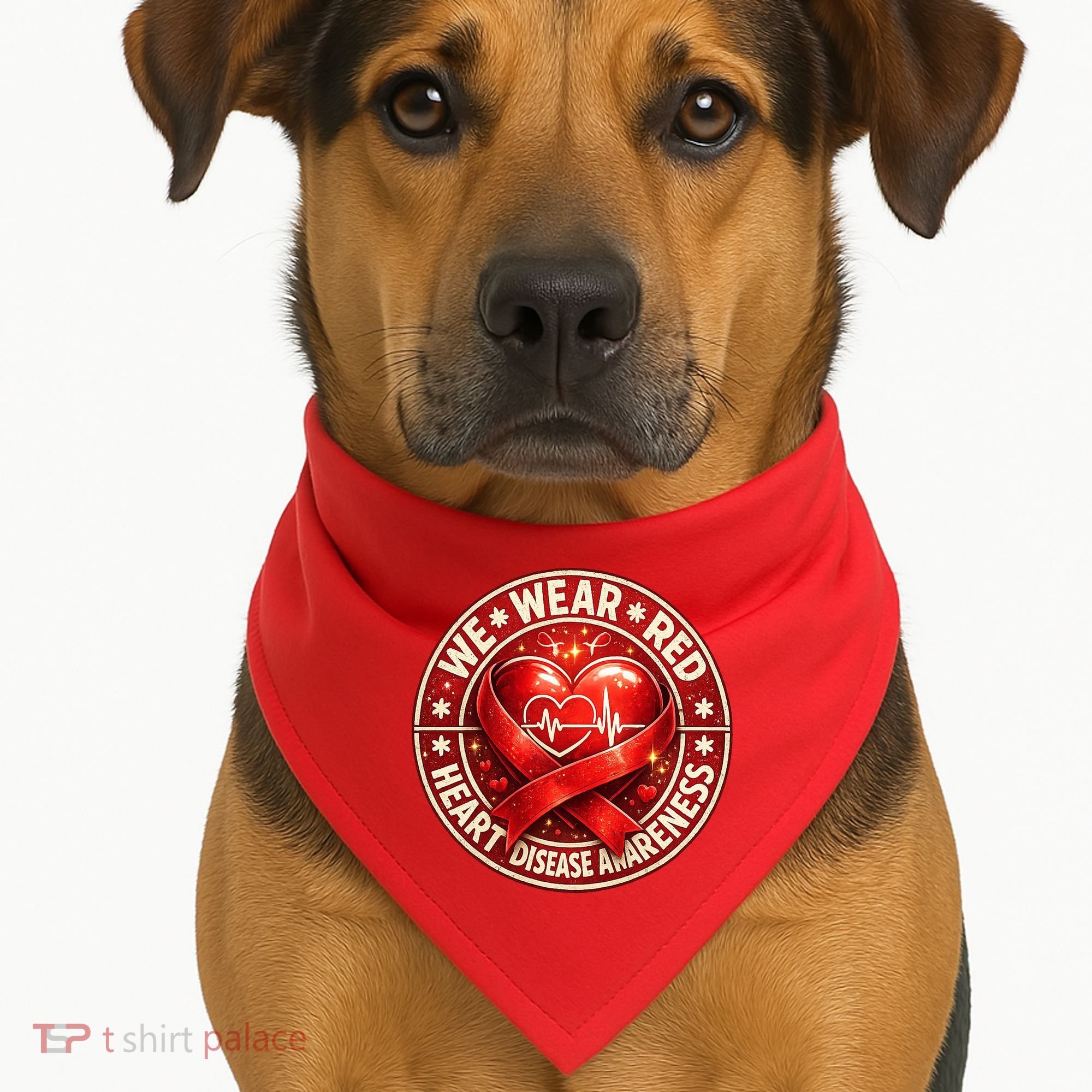 Heart Disease We Wear Red CHD Awareness USA-Made Doggie Bandana