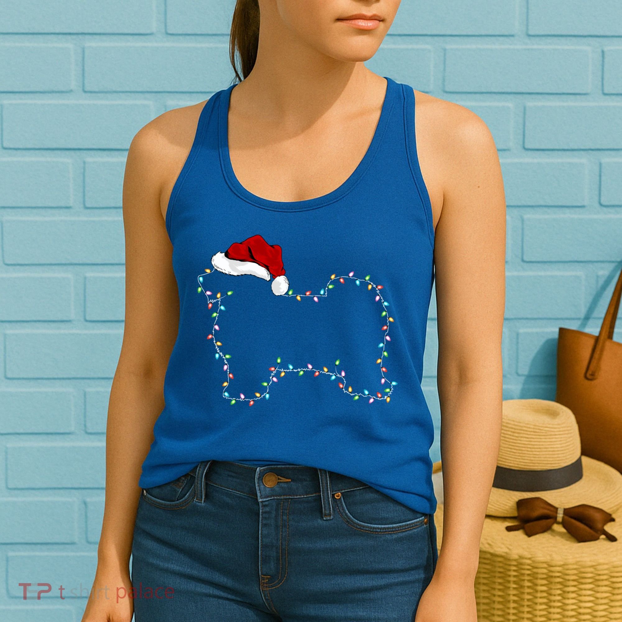 Havanese Dog Xmas Lighting Santa Hat Havanese Christmas Gift Women's Tank Top