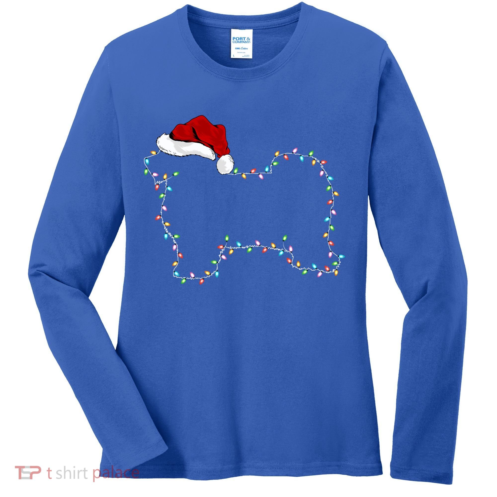 Havanese Dog Xmas Lighting Santa Hat Havanese Christmas Gift Women's Long Sleeve Shirt