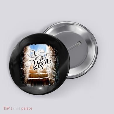He Has Risen Jesus Christ Tomb Button