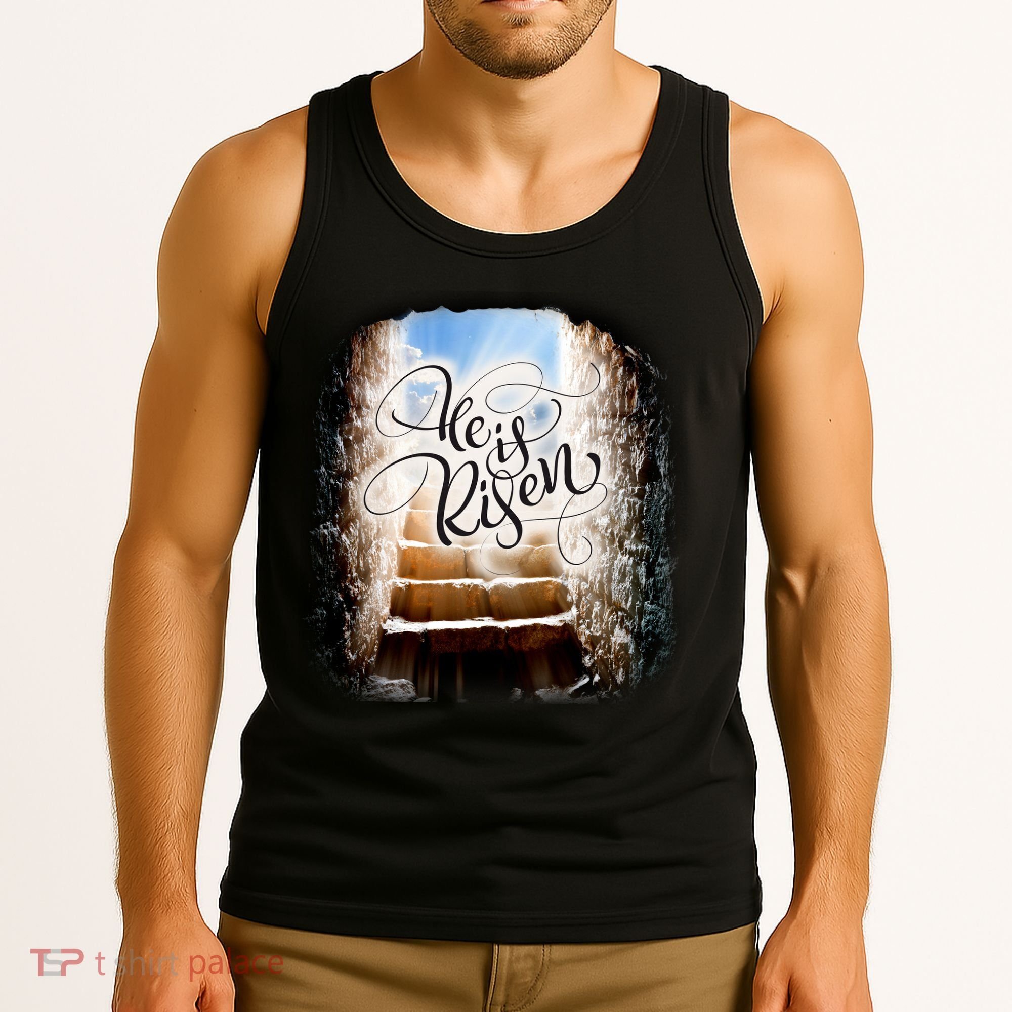He Has Risen Jesus Christ Tomb Tank Top