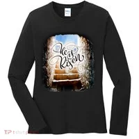 He Has Risen Jesus Christ Tomb Women's Long Sleeve Shirt thumb 0