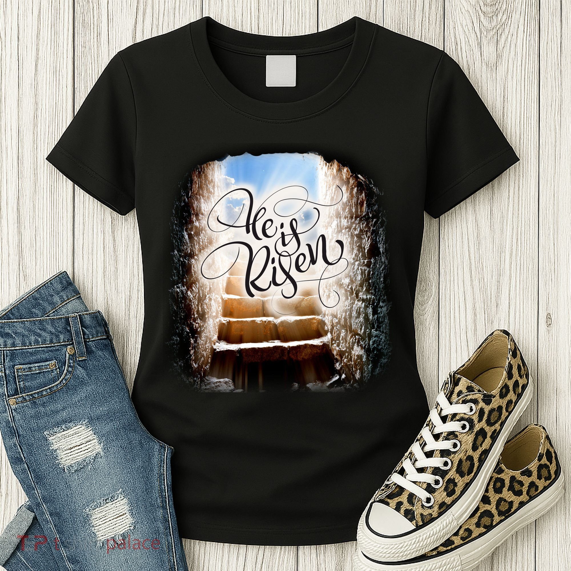 He Has Risen Jesus Christ Tomb Women's T-Shirt