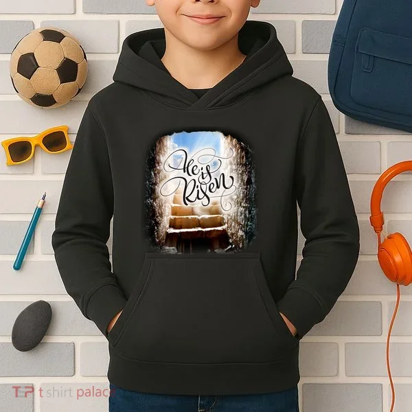 He Has Risen Jesus Christ Tomb Kids Hoodie