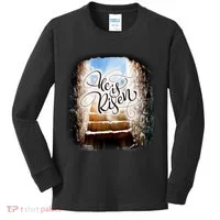 He Has Risen Jesus Christ Tomb Kids Long Sleeve Shirt thumb 0