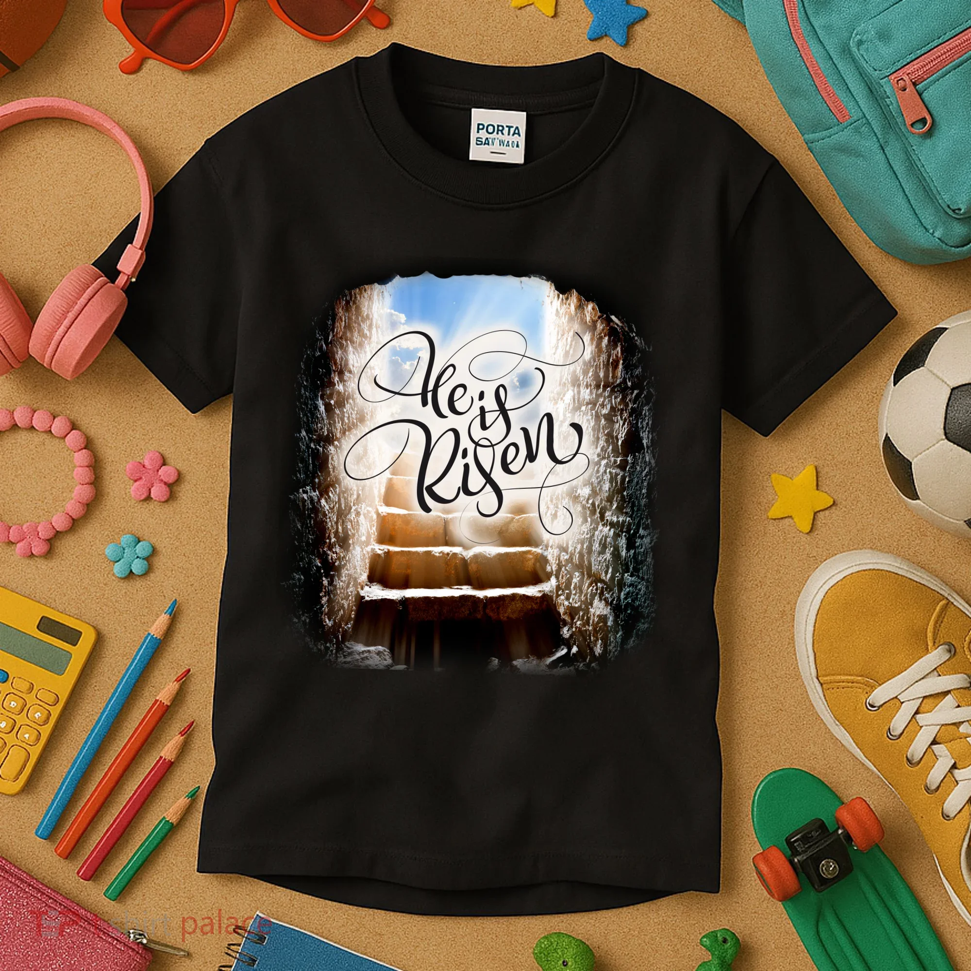 He Has Risen Jesus Christ Tomb Kids T-Shirt