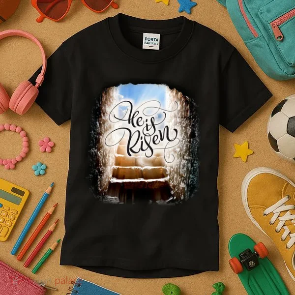 He Has Risen Jesus Christ Tomb Kids T-Shirt