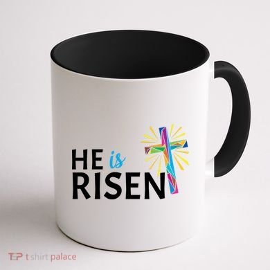 He Is Risen Colorful Cross Coffee Mug back