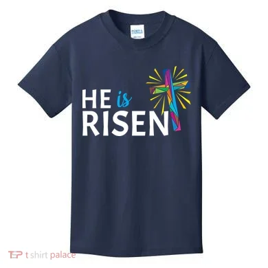 He Is Risen Colorful Cross Kids T-Shirt