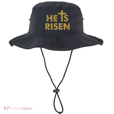 He Is Risen Jesus Savior Easter Gold Glitter Print Bucket Hat