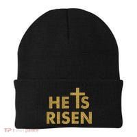 He Is Risen Jesus Savior Easter Gold Glitter Print Beanie thumb 0