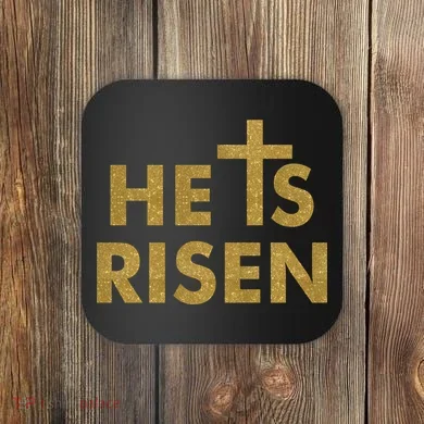 He Is Risen Jesus Savior Easter Gold Glitter Print Coaster