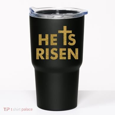 He Is Risen Jesus Savior Easter Gold Glitter Print Tumbler