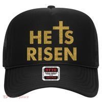 He Is Risen Jesus Savior Easter Gold Glitter Print Hat thumb 0