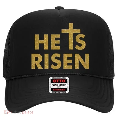 He Is Risen Jesus Savior Easter Gold Glitter Print Hat