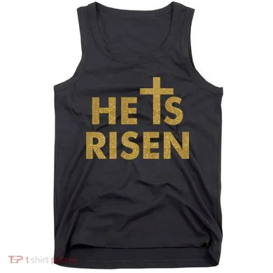 He Is Risen Jesus Savior Easter Gold Glitter Print Tank Top