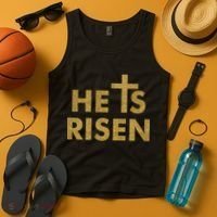 He Is Risen Jesus Savior Easter Gold Glitter Print Tank Top thumb 4