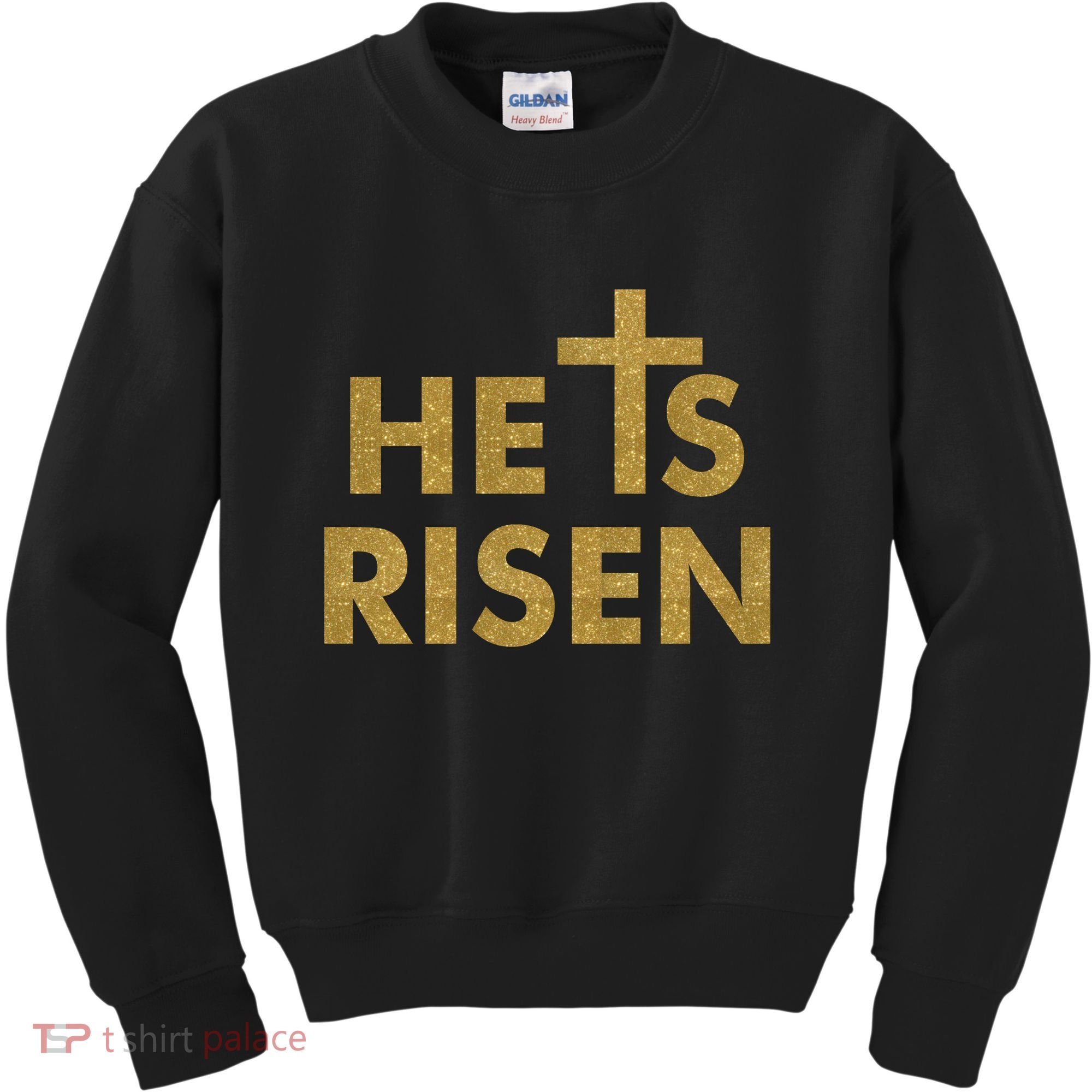 He Is Risen Jesus Savior Easter Gold Glitter Print Kids Sweatshirt