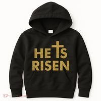 He Is Risen Jesus Savior Easter Gold Glitter Print Kids Hoodie thumb 0