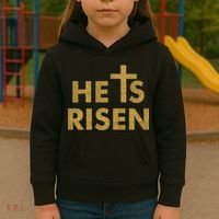 He Is Risen Jesus Savior Easter Gold Glitter Print Kids Hoodie thumb 3