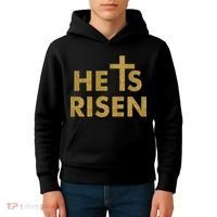 He Is Risen Jesus Savior Easter Gold Glitter Print Kids Hoodie thumb 4