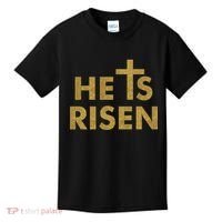 He Is Risen Jesus Savior Easter Gold Glitter Print Kids T-Shirt thumb 0