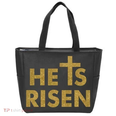 He Is Risen Jesus Savior Easter Gold Glitter Print Tote Bag