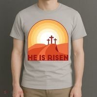 He Is Risen Sunset Jesus Christian T-Shirt thumb 3