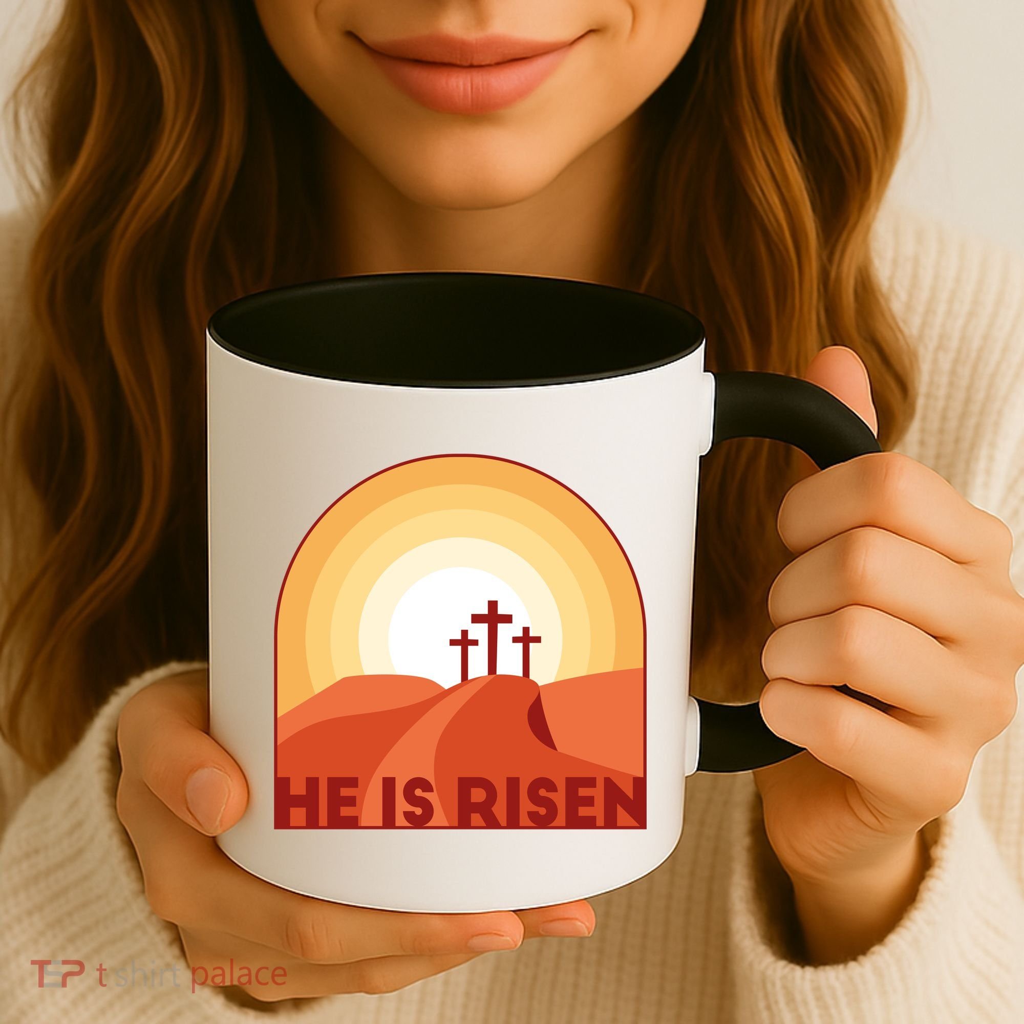 He Is Risen Sunset Jesus Christian Coffee Mug