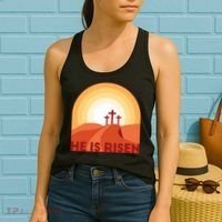 He Is Risen Sunset Jesus Christian Women's Tank Top thumb 2