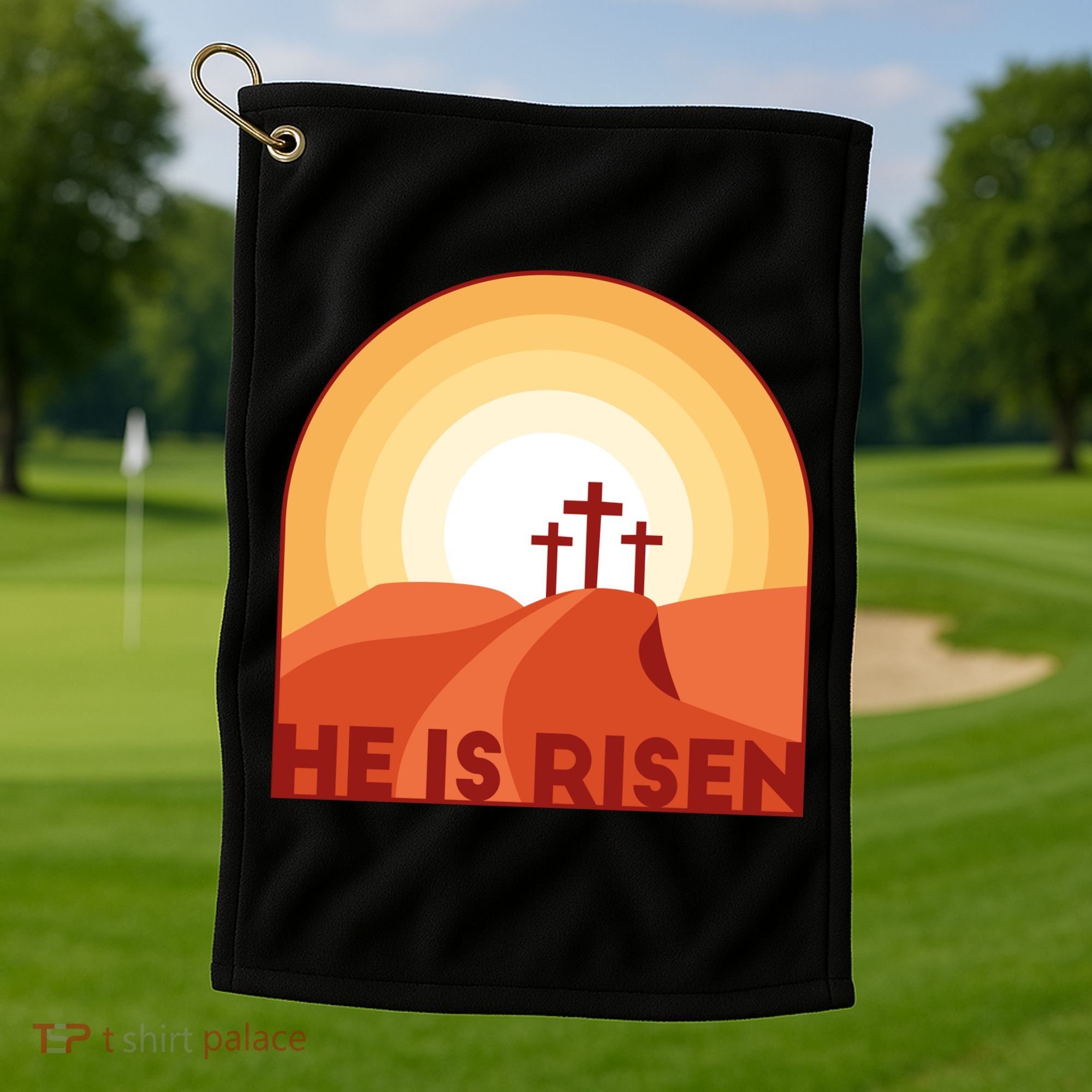 He Is Risen Sunset Jesus Christian Golf Towel