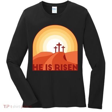 He Is Risen Sunset Jesus Christian Women's Long Sleeve Shirt